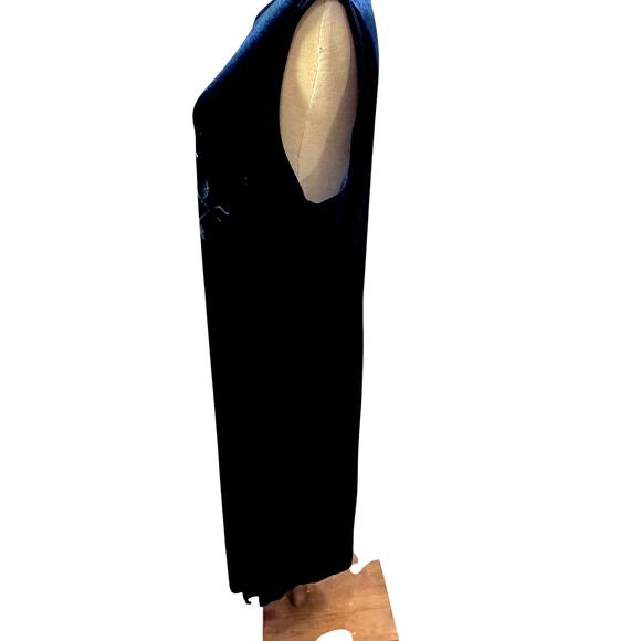 Y2K Black Velvet Dress Sparkly Roses Dark Romance Vampire Goth Dark Fairy SZ XL - Picture 2 of 9